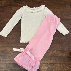 Cream and Pink Ruffle Pants Set